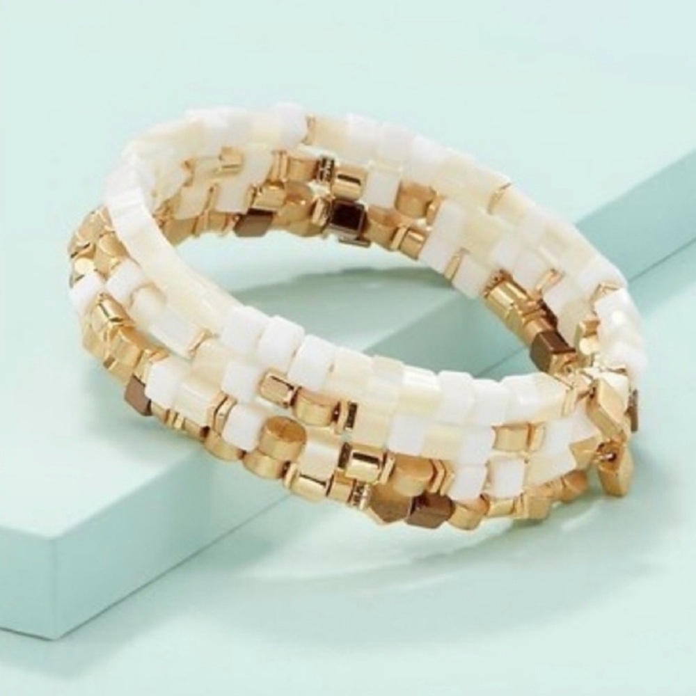Stella & Dot Gia Coil Gold and Cream Bracelet